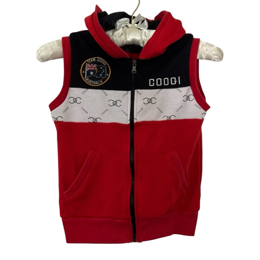COOGI Australia Red and Black Hooded Vest with Logo Boys Size 5 Flag Designer
